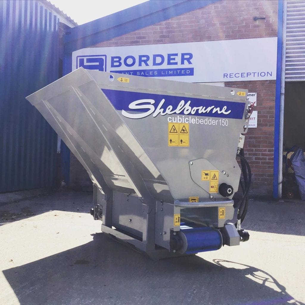 A SHELBOURNE REYNOLDS CUBICLE BEDDERS machine parked in front of Border Plant Sales Limited Reception building.